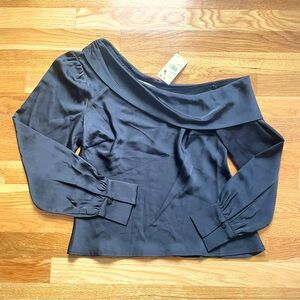 NWT ASTR Ellen Draped One Shoulder Satin Top Black XS